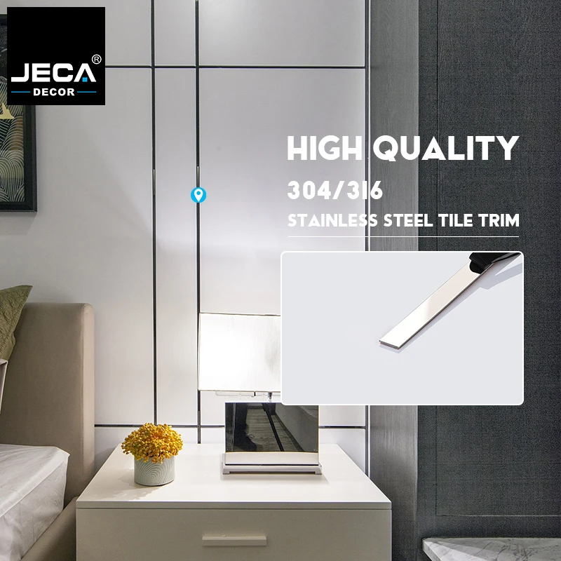 Foshan Professional Manufacturer JECA OEM Flat Trim Strip For Wall Furniture Gold Stainless Steel Mirror