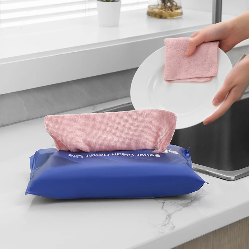 Pink 8.6*8.6(Pack of 20)in Disposable Microfiber Rags in Bag 180GSM Lint Free Cloth Reusable Kitchen Towel Dust Auto Shops