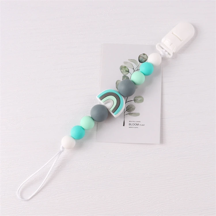 Infant Toddler Baby Teether Pacifier Clip Chain Silicone Beads Rainbow Pacifier Silicone Chain beads rainbow teether