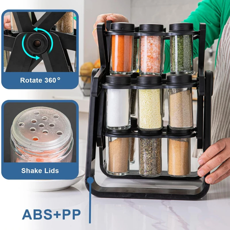Wholesale Kitchen Wheel Rotating Spice Rack Seasoning Rack with Bottles 18 Jars Glass Spice Rack Organizer