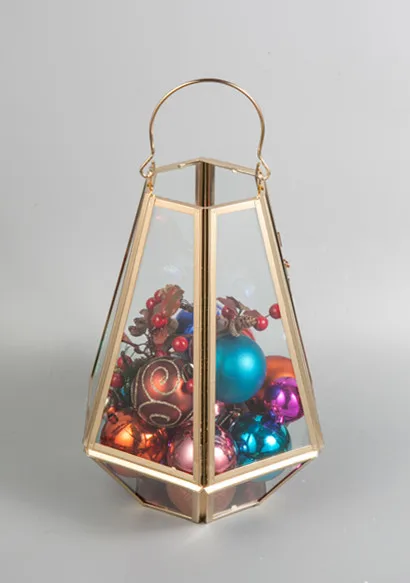 Gold metal geometric brass candle holder lantern for home christmas wedding decor