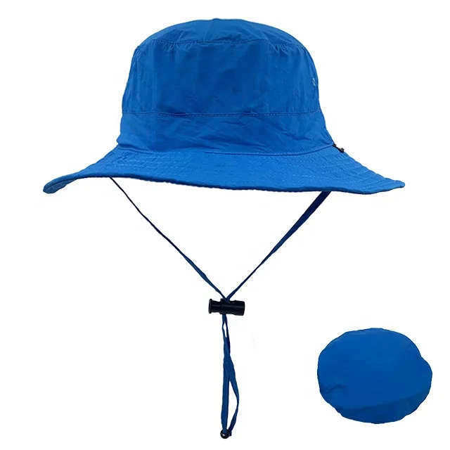 Custom Outdoor 100% Polyester Waterproof And UPF 50+ Blue Woman Beach Bucket Hat With String Summer Golf Bucket Hat