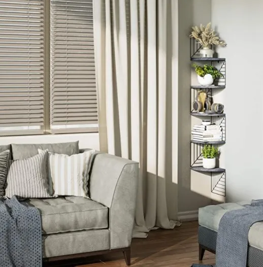 5-layer wooden wall shelf living room bedroom kitchen corner shelf multi-functional metal storage rack