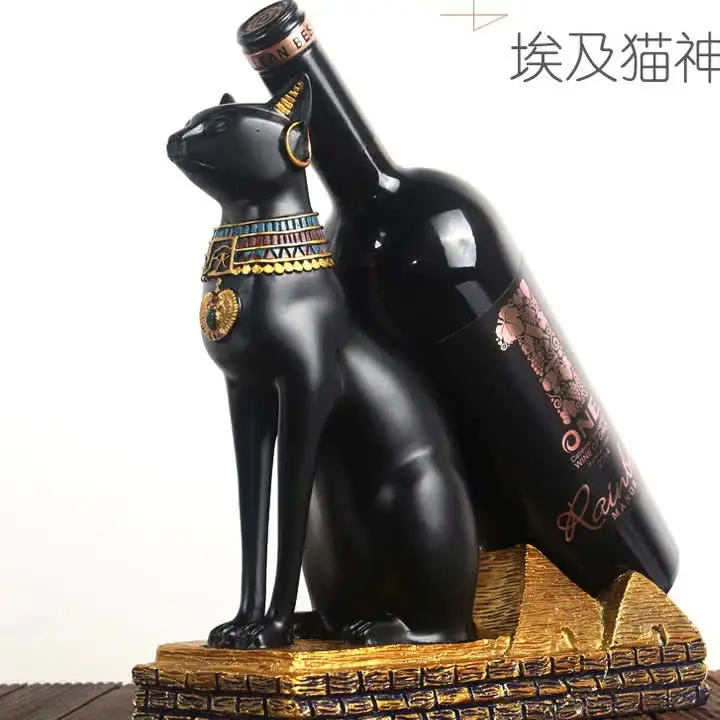Wine Rack Wholesale High End Egypt Decoration Egyptian Cat God Living Room Ornament Porte Vin Elegant Wine Holder Figure