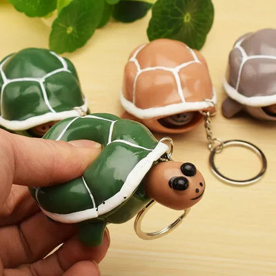 
andheld Sensory Key Chain Mini Animal Stress Reliever Toys Keyring Squeeze Turtle Head Tortoise Fidget Keychain 