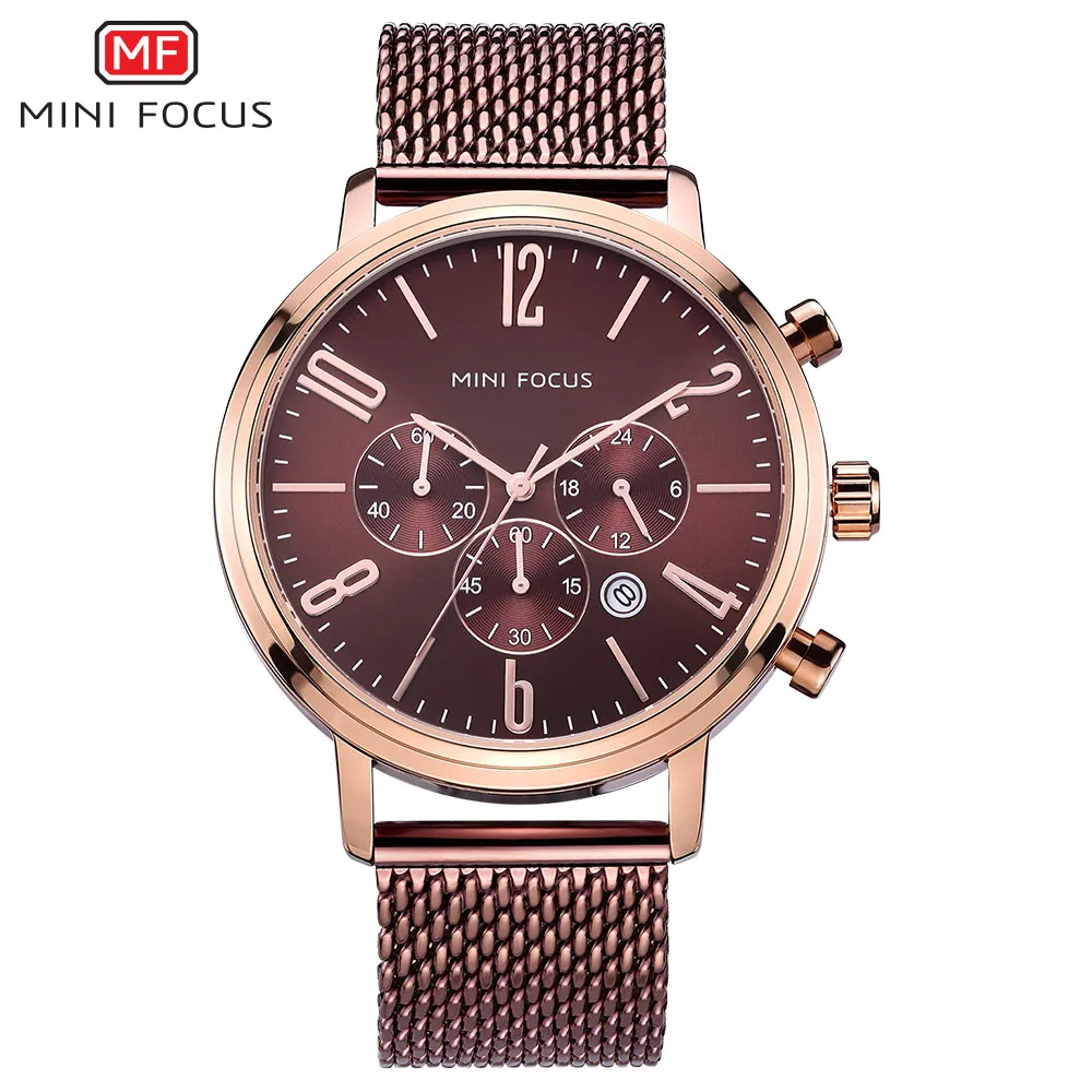 
Mini focus 0183 mesh strap western wrist watches quartz analog water resistant stainless steel chain black color wrist watches 