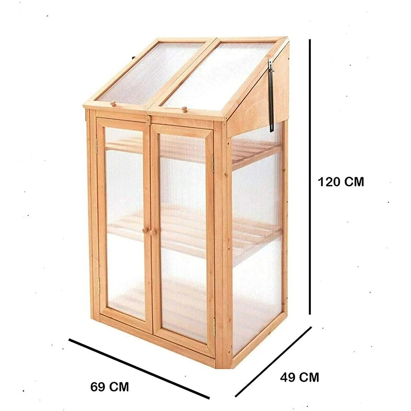 Growth Cold Frame House Double Door and Lockable lid Polycarbonate Large 3 Tier Wooden Transparent Wood Greenhouse