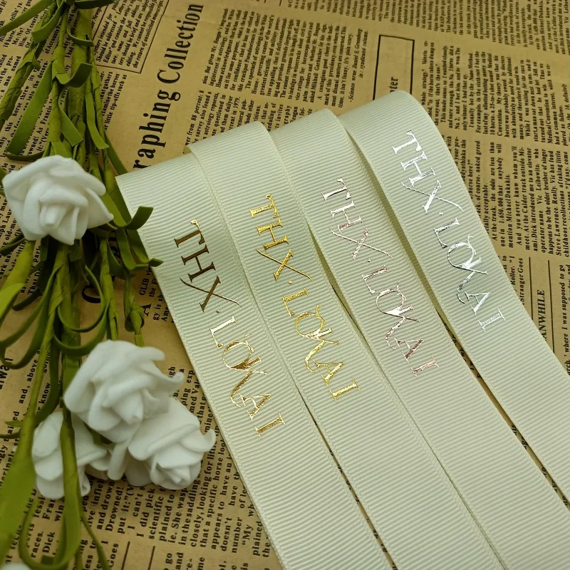 High Quality New Designer White Gift Ribbons Grosgrain Ribbon Printed Logo For Hair Bundles Bouquet Gift Wrap Bow