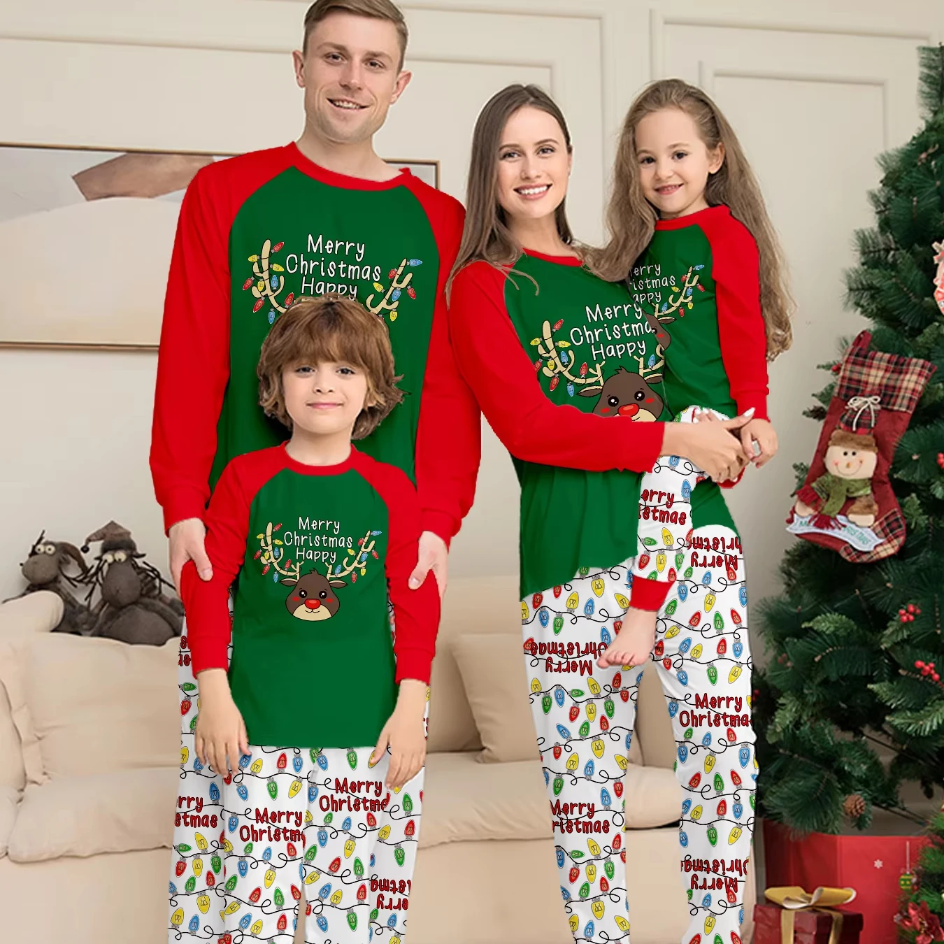 Christmas Family Loungewear Plus Size Sleepwear with Printing Pattern Matching Outfits for Baby Girls Adults Boys Autumn Season