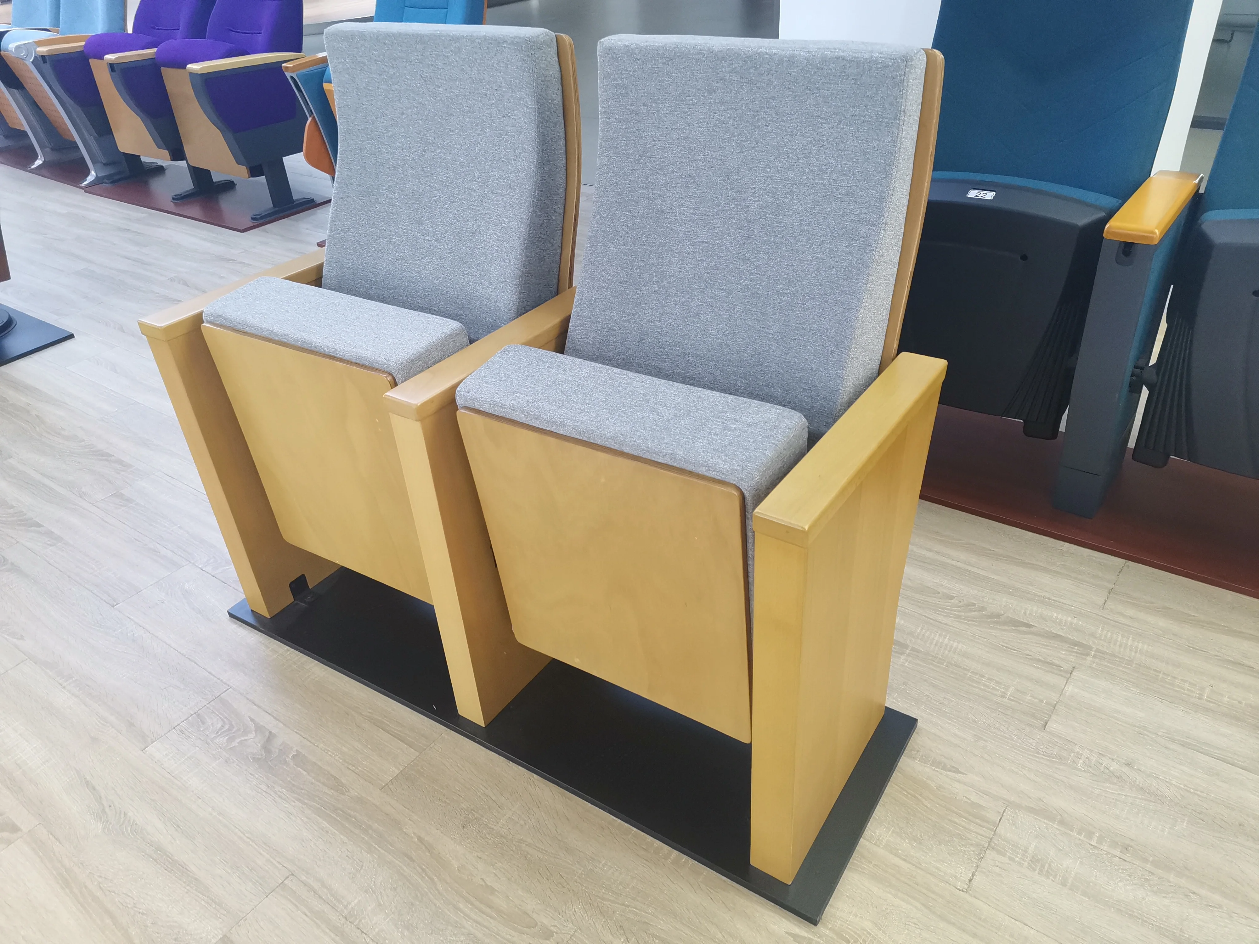 Modern Design Auditorium Folding Chair Wooden Leg Fixed Lecture Hall Seat Theater Furniture