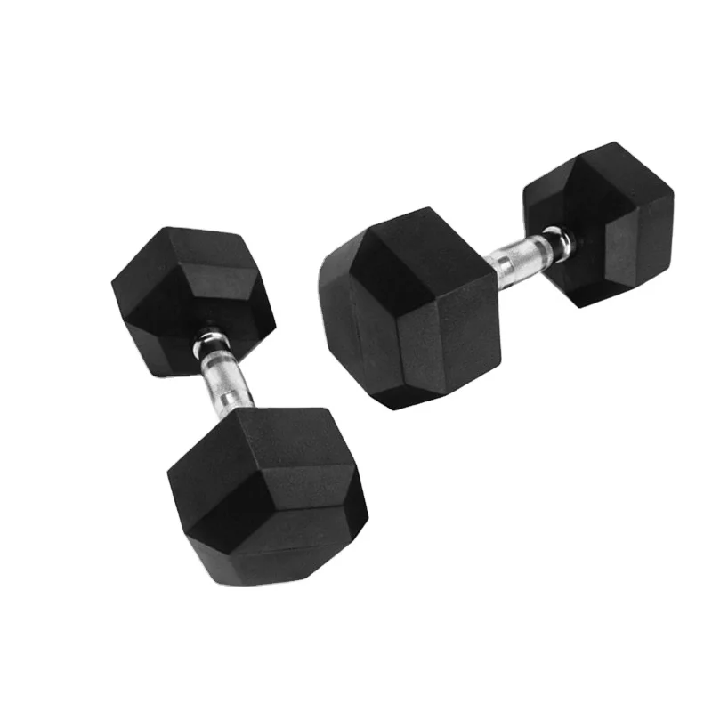 Factory supply Gym weightlifting fixed heavy dumbbells 5- 50 KG Hex Rubber Dumbbells