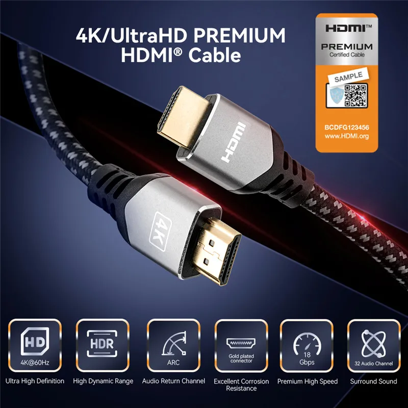 4K 60Hz HDMI To HDMI Cable High Speed 2.0 Golden Plated Connection Cable Cord For Monitor Computer TV PS3/4 Projector HDTV