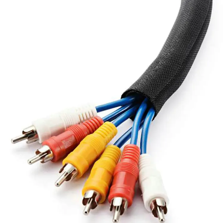 Abrasion Resistant Halogen Free Woven Self Closing Textile Split Flexible Braided Cable Wrap Sleeving