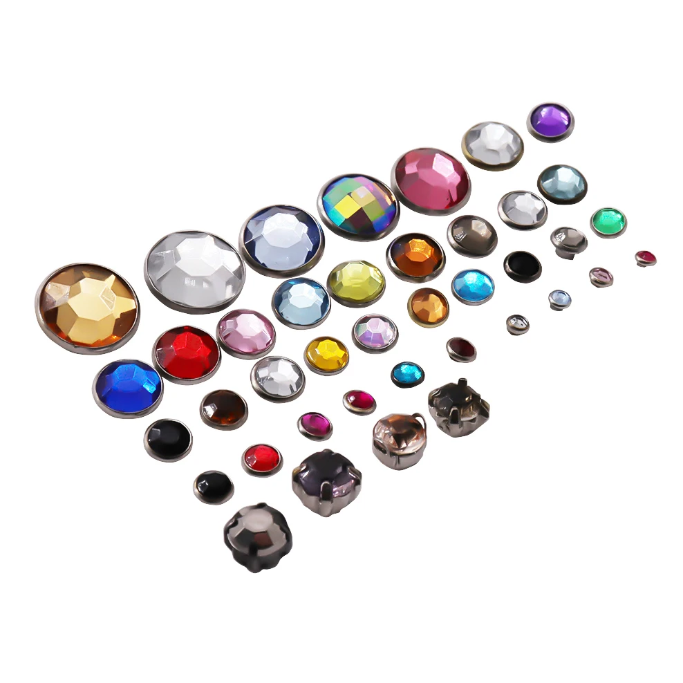 Custom size brass stones jewel rivet stud ab crystal clothing glass rhinestone large red gem diamond rivets for shoes