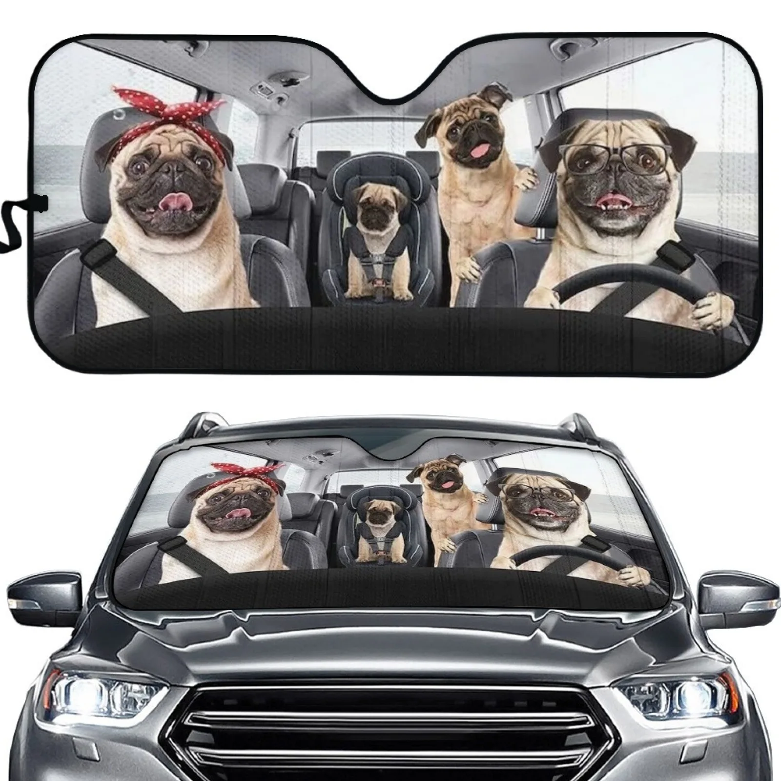 Hot selling sun visor 3D printing car front window baffle customized LOGO customized pattern