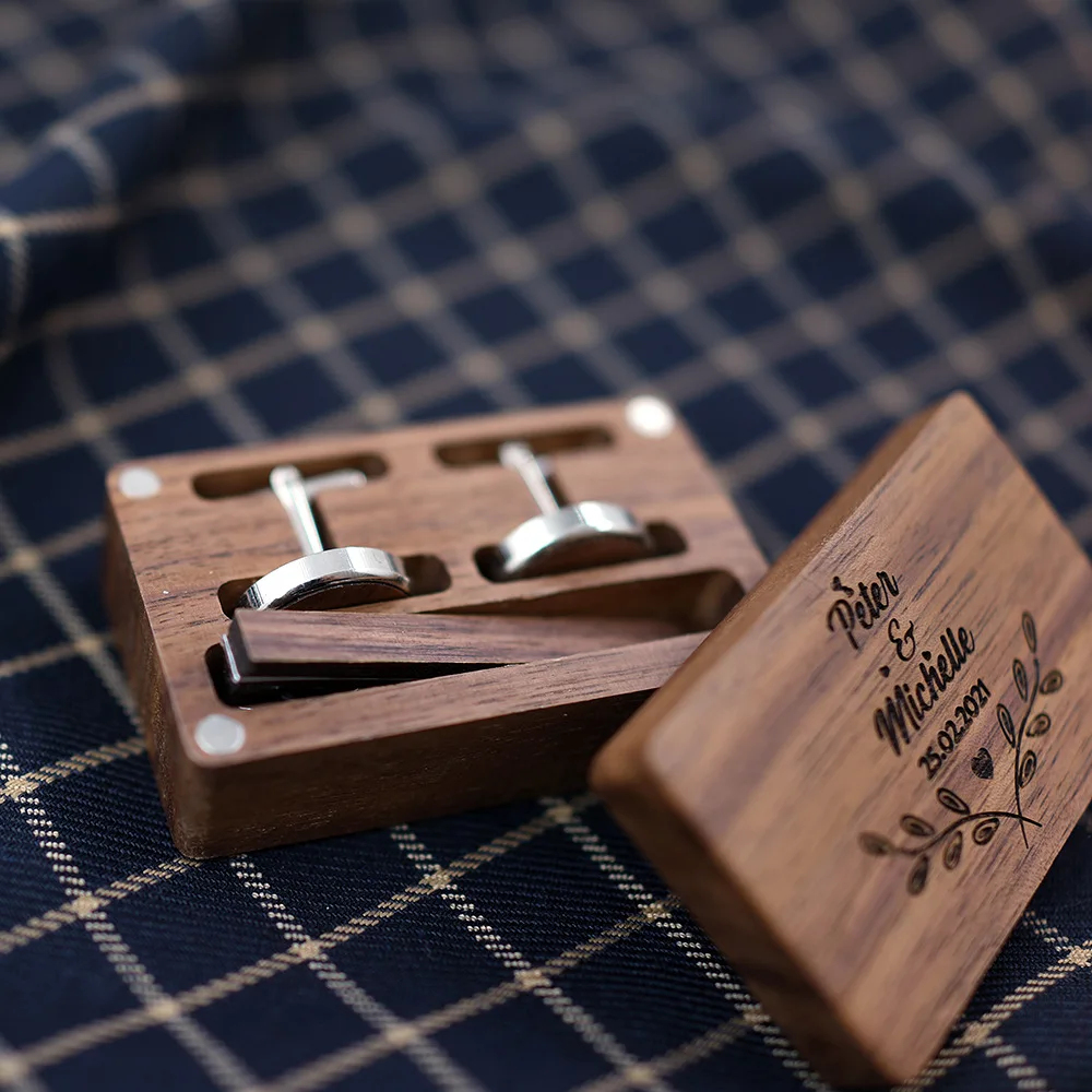 Factory Black Walnut Classic Business Square Black Brush Cufflinks Set Custom Cufflinks Tie Pin and Cufflink