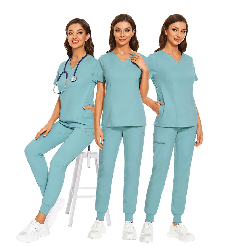 Stretch Medical Uniform Scrubs For Women Spandex Fabric Eco-friendly Hospital Doctor Uniform Nursing Set