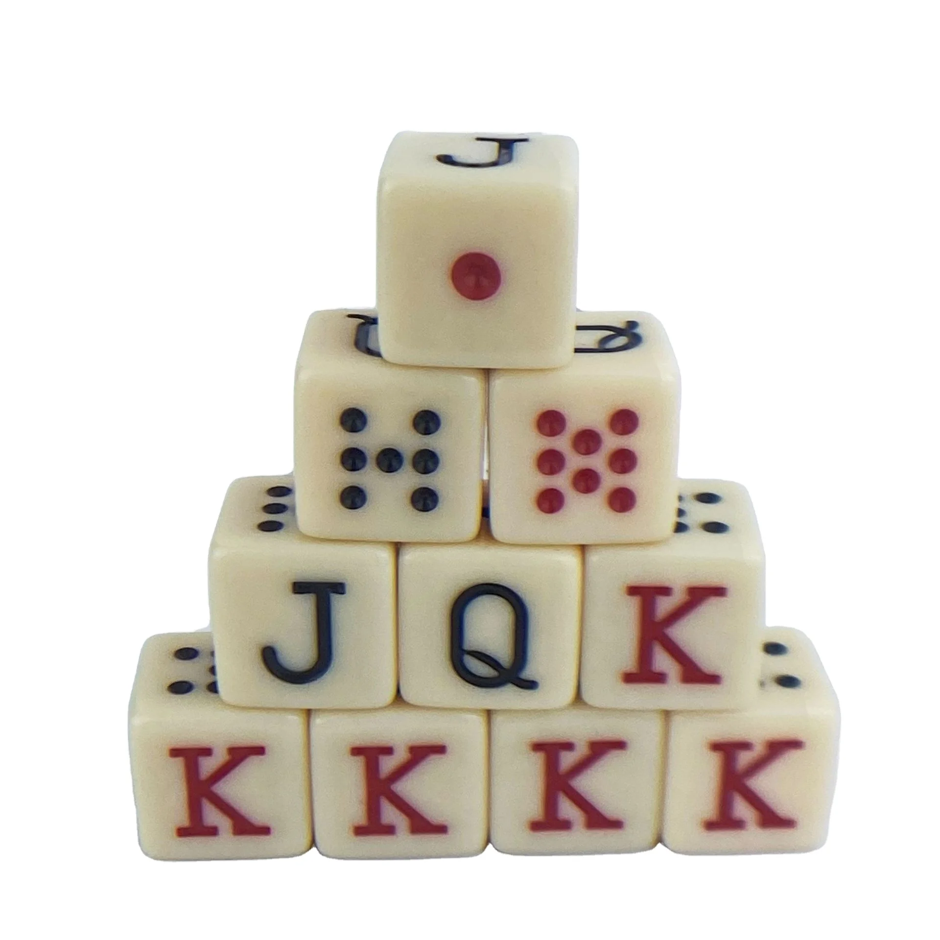 10pcs Spanish Poker Dice Ivory 6 Sided Square JQK Dice Plastic Table Game Dice Set White 16mm 6-Sided Card Symbols Dot K Q J 8 7