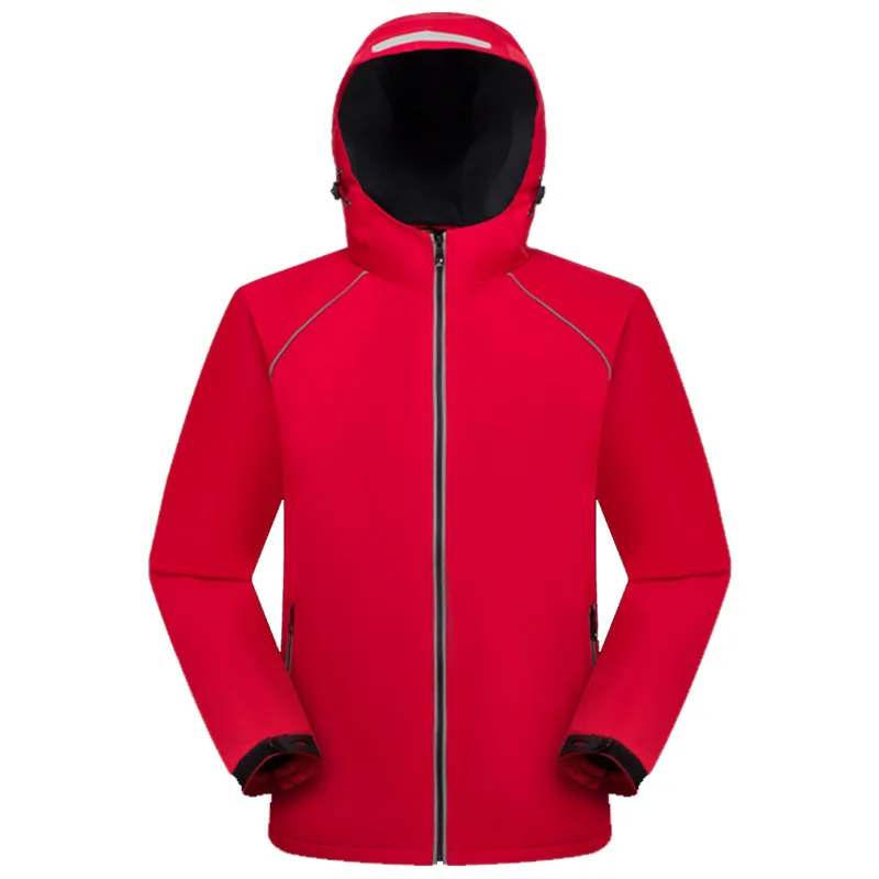 
Factory wholesale unisex Reflective outdoor wear waterproof hooded coat windproof fleece inside hiking jacket 