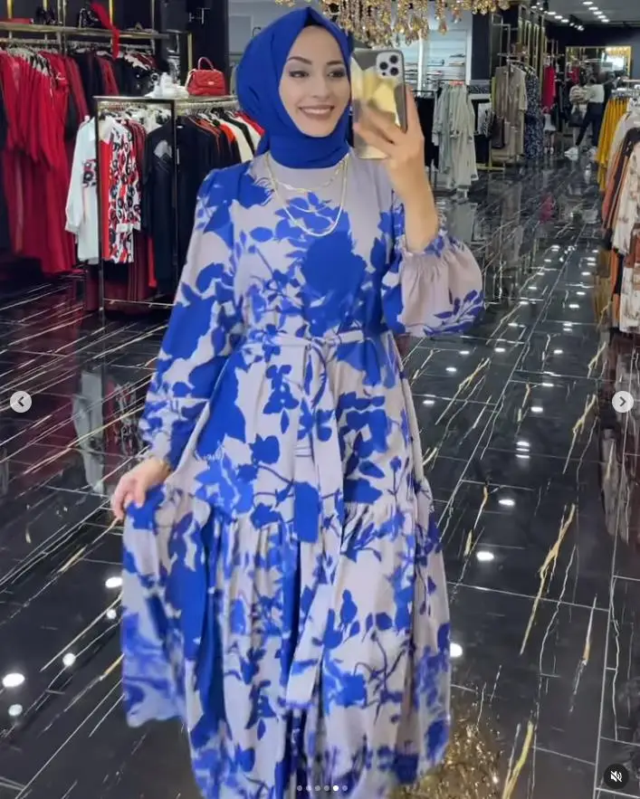 Plus Size Women Dress Muslim 2023 Islamic Clothing Floral Designs Femme Abaya Modest Kaftan Arab Jilbab Khimar Ethnic Clothing
