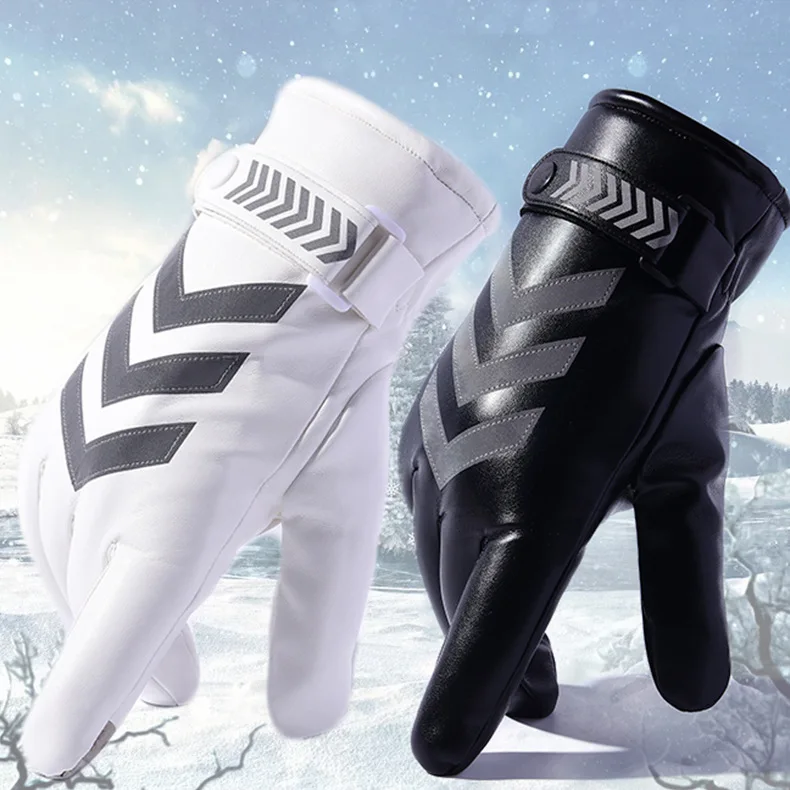 PU Leather Warm Gloves Reflective Traffic Command Thickening Waterproof Men Sports Gloves
