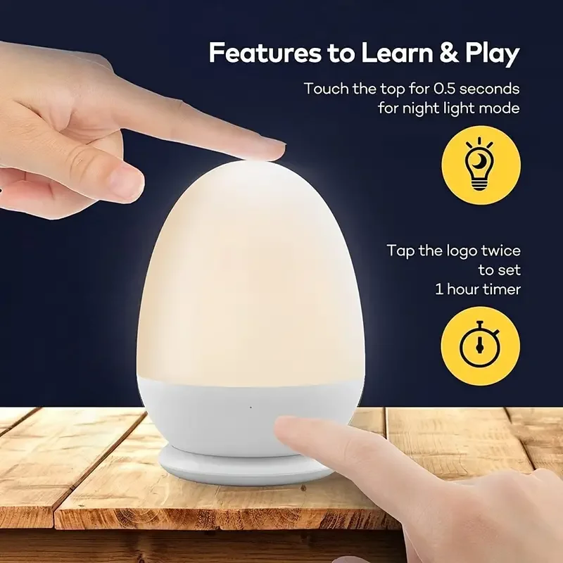 Baby Night Light with Stable Charging Pad Touch Control&Timer Setting ABS+PC Baby Egg Lamp for Breastfeeding for Kids