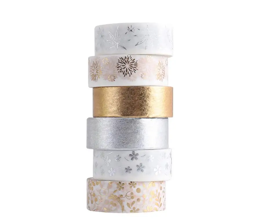 6 rolls gold foil washi tape for journal decoration