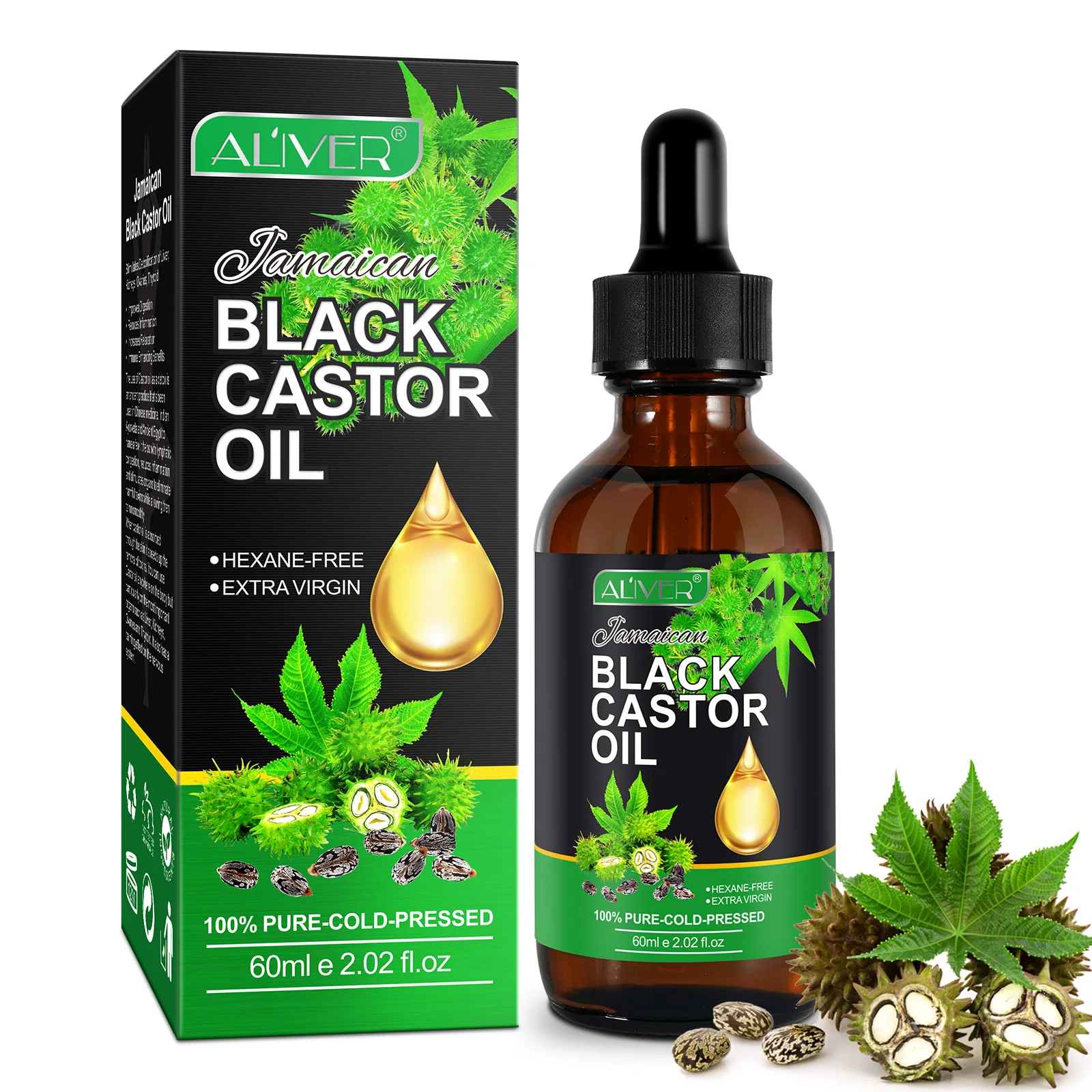 ALIVER women full body massage oil,60ml detox immune enhancing pure black castor oil jamaican natural,cold pressed castor oil