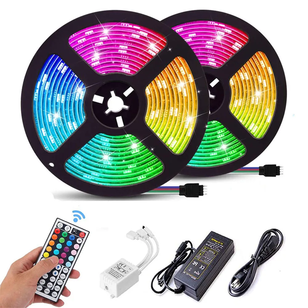 Dropshipping Color Change 12V Flexible SMD 5050 With Controller 5M 10M Waterproof Tiras LED Smart Home RGB LED Strip Light Kits