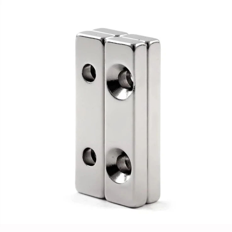 Custom Rectangular Pot Magnets with Counter Bore Countersunk Hole Permanent Neodymium Magnets with Mounting Screws