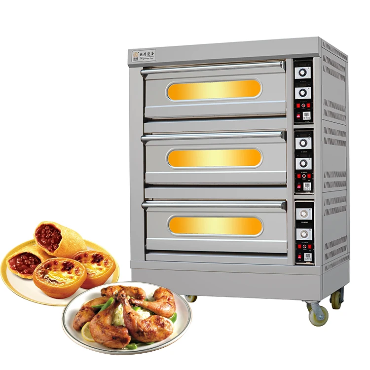 High quality three layer deck oven for industrial, cake baking, commercial baking oven with lighting system