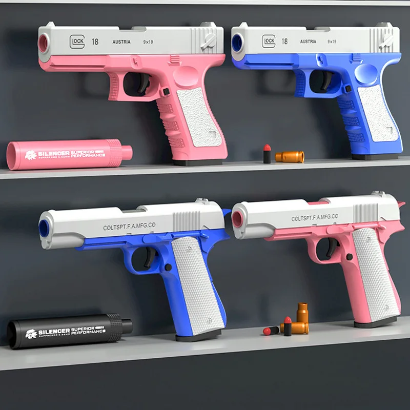 Игрушка-метательный пистолет Glock, научные Обучающие игрушки, пластиковый игрушечный пистолет EVA с ручной загрузкой M1911 Desert Eagle, детский игрушечный пистолет
