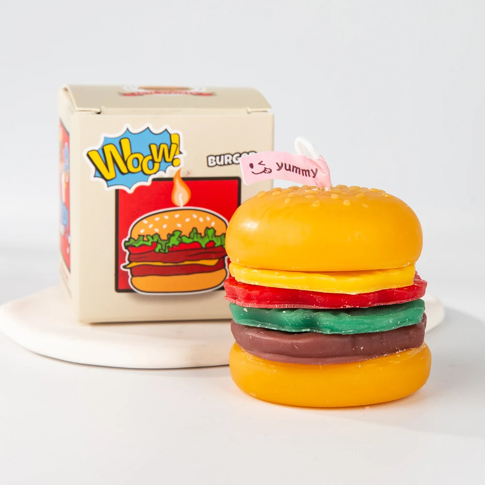 Handmade Creative Coffee Scent Hamburger-Shaped Novelty Cute Food Scented Candle For Kids Party Home Decor Gifts