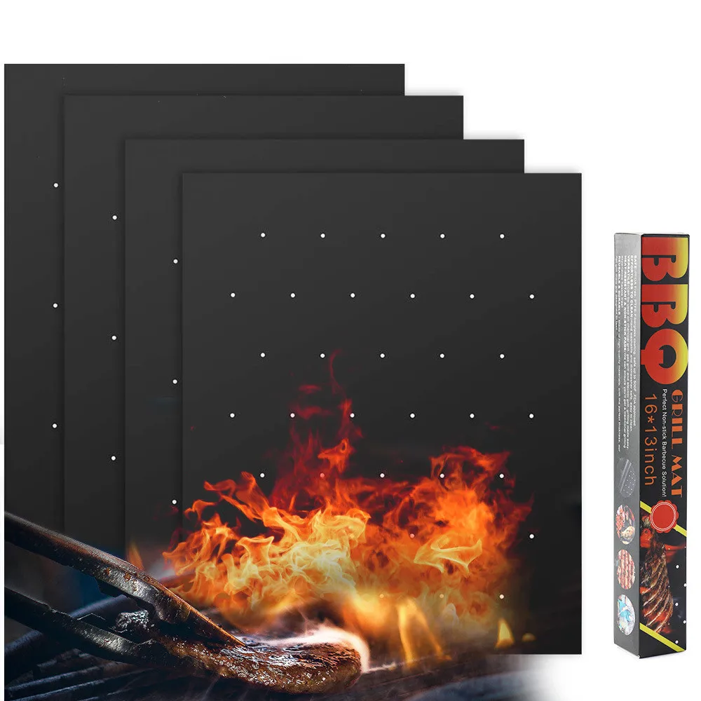Saffron with holes Reusable BBQ Grill silicone baking mat sheet long durability barbecue grill mat teflonning sheet baking