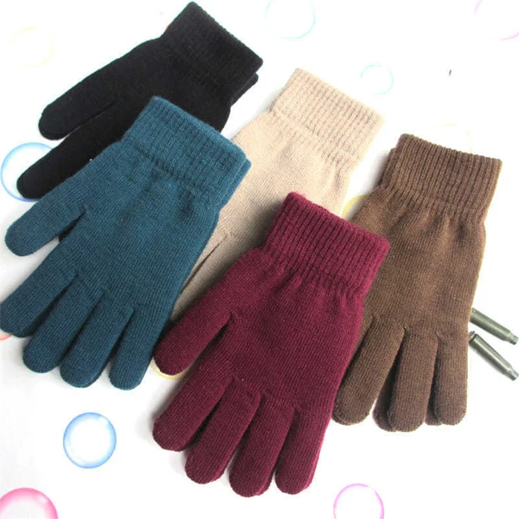 Solid Color Winter Gloves Knit Hot Warm Mittens