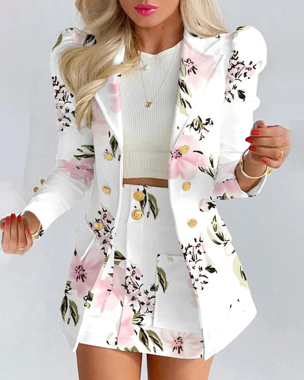2023 Spring And Autumn Women Suit Slim Short Mini Skirt Two-piece Suit Skirt Sets Women Blazer Set