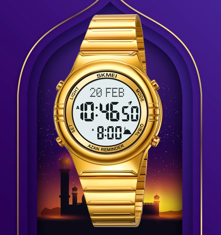 Qibla Arabic Ramadan Skmei 2200 Islamic Gold Digital Watches Men Wrist Luxury Custom logo Azan Muslim Prayer Watch
