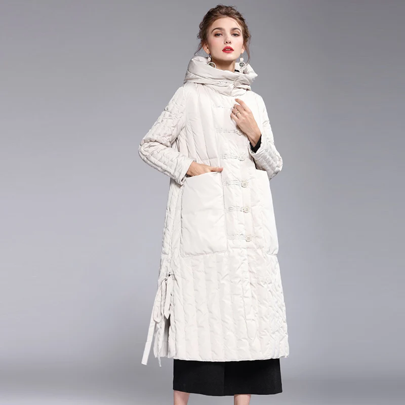 2020 New Winter Women Long Hooded Plus Size Ultra Light Duck Down Puffer Jacket Outerwear