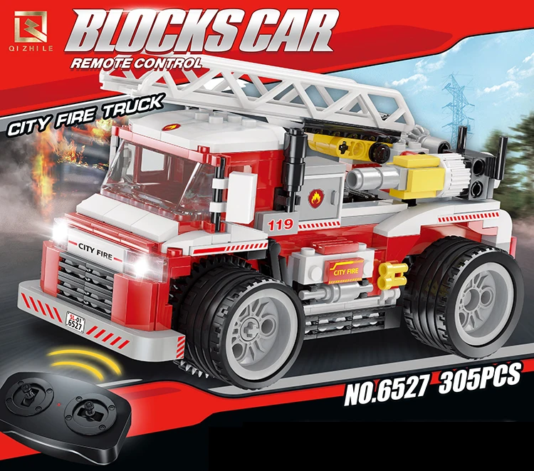 QIZHILE 307pcs remote control city fire truck building block with water gun truck,rc Fire Truck Model Toy Building Set block