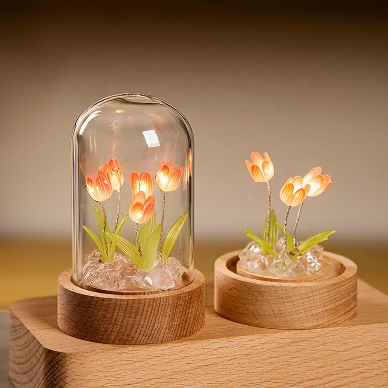 2024 New Tulip Night Light Handmade DIY Material Desktop LED Atmosphere Light Decorative Objects Tulip Flower Night Lamp
