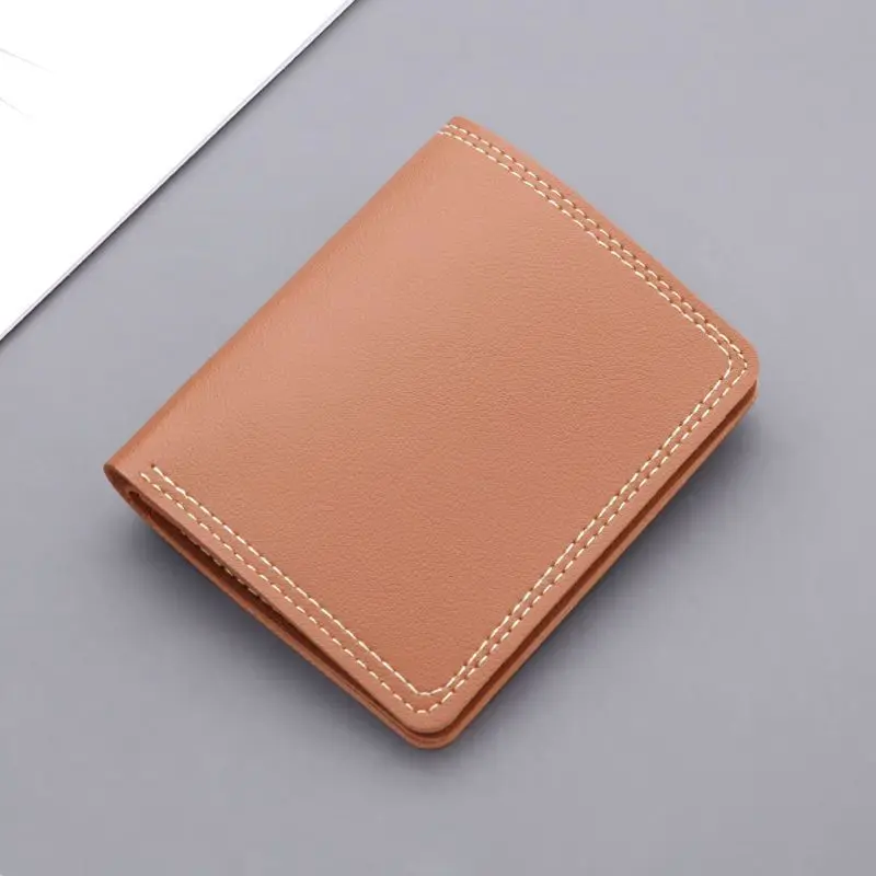 Wholesale Vertical Wallet Short Simple License Cheap Mini Logo Custom Wallet Double Line Wallet For Men