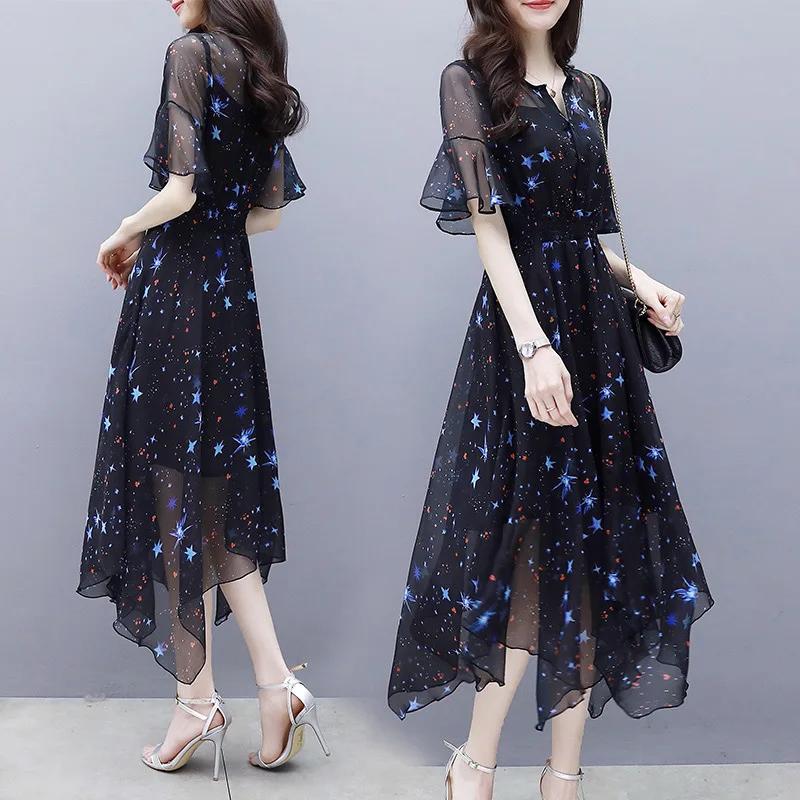 new fashion lady girls women long chiffon dresses korean style dress clothes