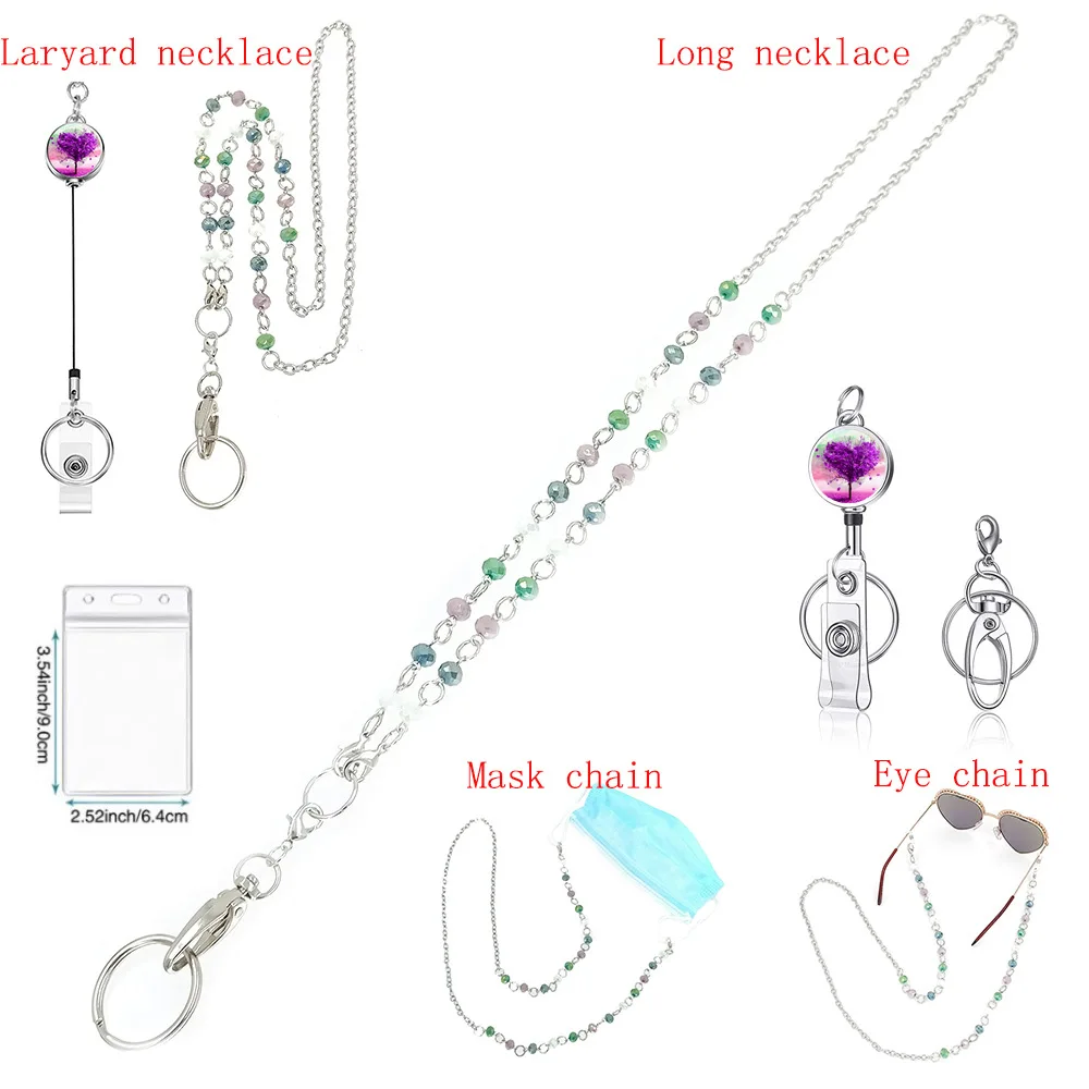 Faced Beads Lanyards for Keys ID Badge Holder Chain ID Necklaces High Quality Custom Glass Stainless Steel Birthday Gifts Women