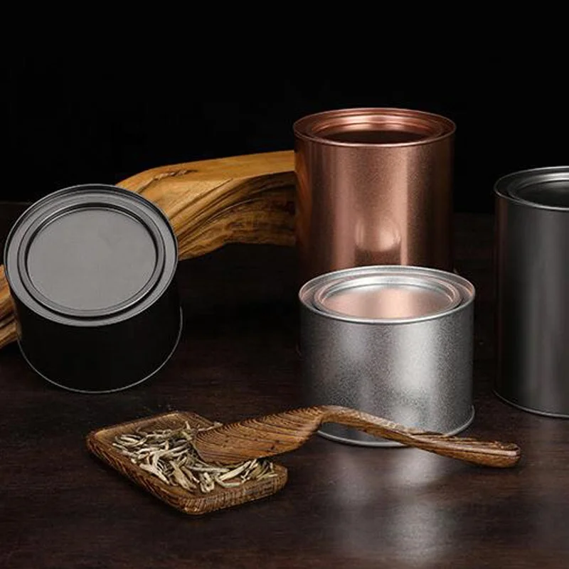 Tinplate Airtight Tin Jar Round Tea Can with Penny Lever Lids Snack Container