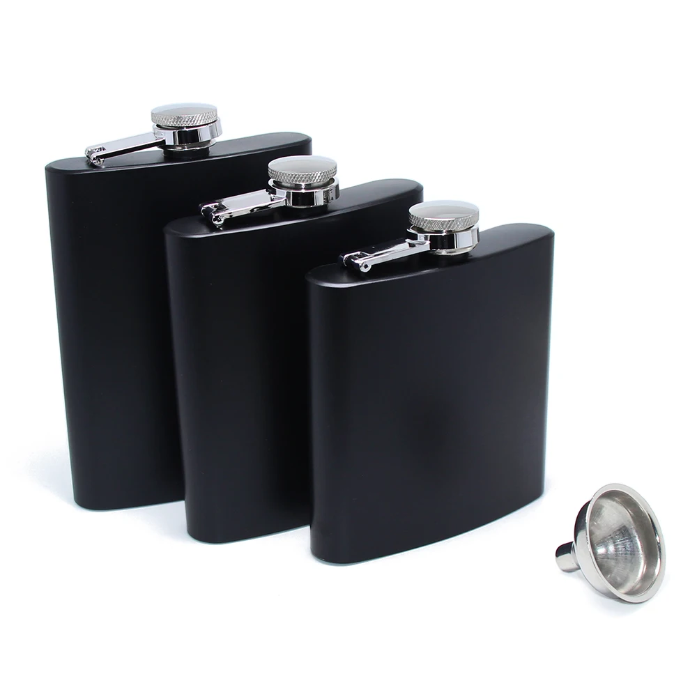 6oz Black Portable Kettle 7oz Wholesale Custom Hip Flask Promotional Metal 8oz Men Gifts Travel Wine Stainless Steel Black Flask