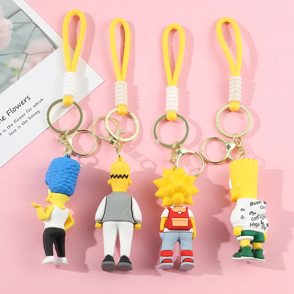 Cute Custom 3D Pvc Anime Keychain Kawaii rubber Cartoon Keychain Accessory Car Key Chain Bag Pendant Simpson Family Keychain