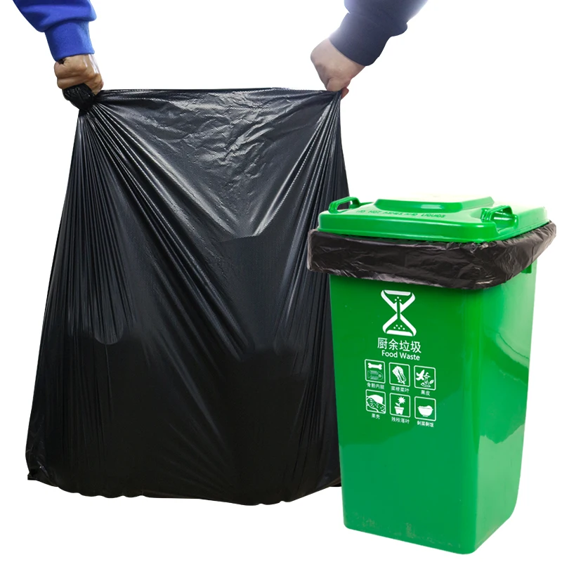HDPE черный пластиковый мешок для мусора бытовых товаров Пользовательский логотип