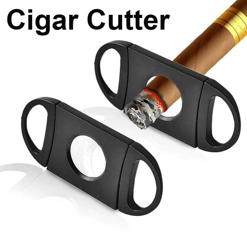 Wholesale Plastic Stainless Steel Cigar Cutter Double Blade cigar cutter Metal Portable Cigar Accessories