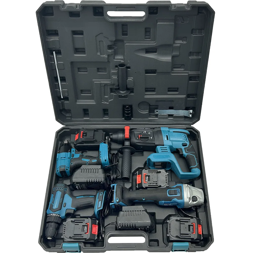 Household 21V Cordless Power Tool Set Power Drills Hammers Drills Impact Wrench Angle Grinder Power Tool Combo Kit