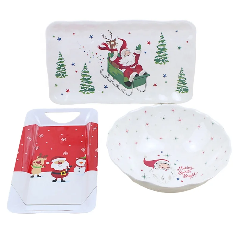 Craft Large White Can be Decaled Christmas Pattern Plastic Serving Tray Melamine Fruit Tray